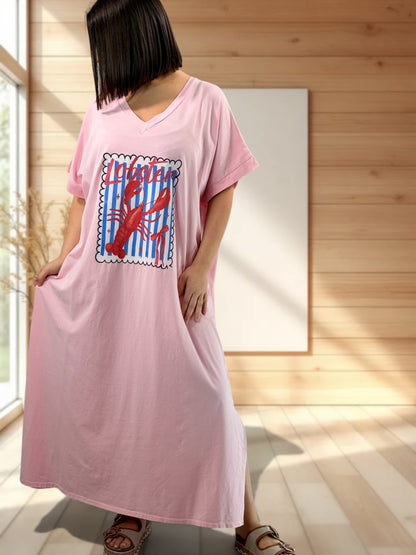 ST TROPEZ - ROBE ROSE EN COTON JUSQU'A LA TAILLE 54/56