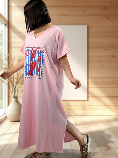 ST TROPEZ - ROBE ROSE EN COTON JUSQU'A LA TAILLE 54/56