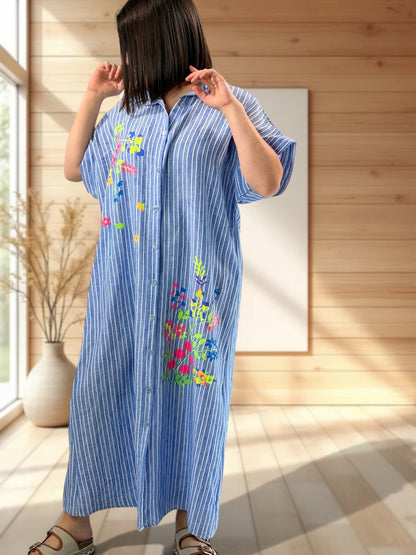 REGINA - ROBE A RAYURE BLEUE JUSQU'A LA TAILLE 50