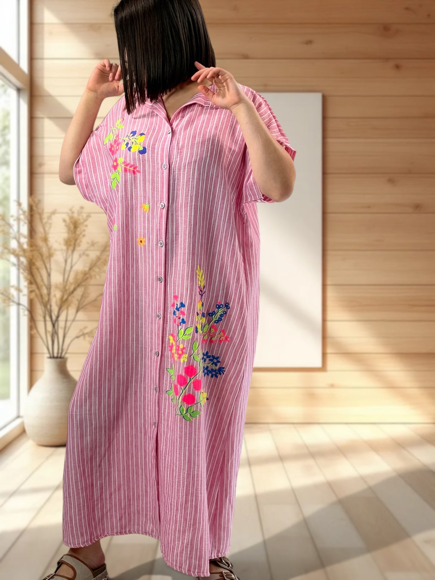 REGINA - ROBE A RAYURE ROSE JUSQU'A LA TAILLE 50