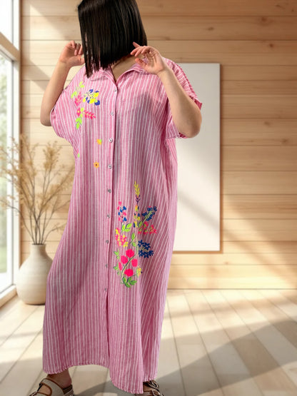 REGINA - ROBE A RAYURE ROSE JUSQU'A LA TAILLE 50