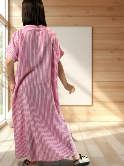 REGINA - ROBE A RAYURE ROSE JUSQU'A LA TAILLE 50