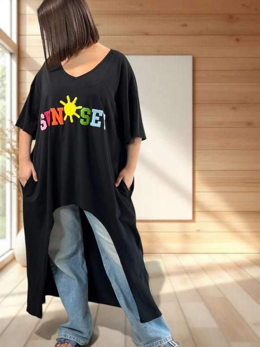 DAVINA - T-SHIRT NOIR JUSQU'A LA TAILLE 56/58