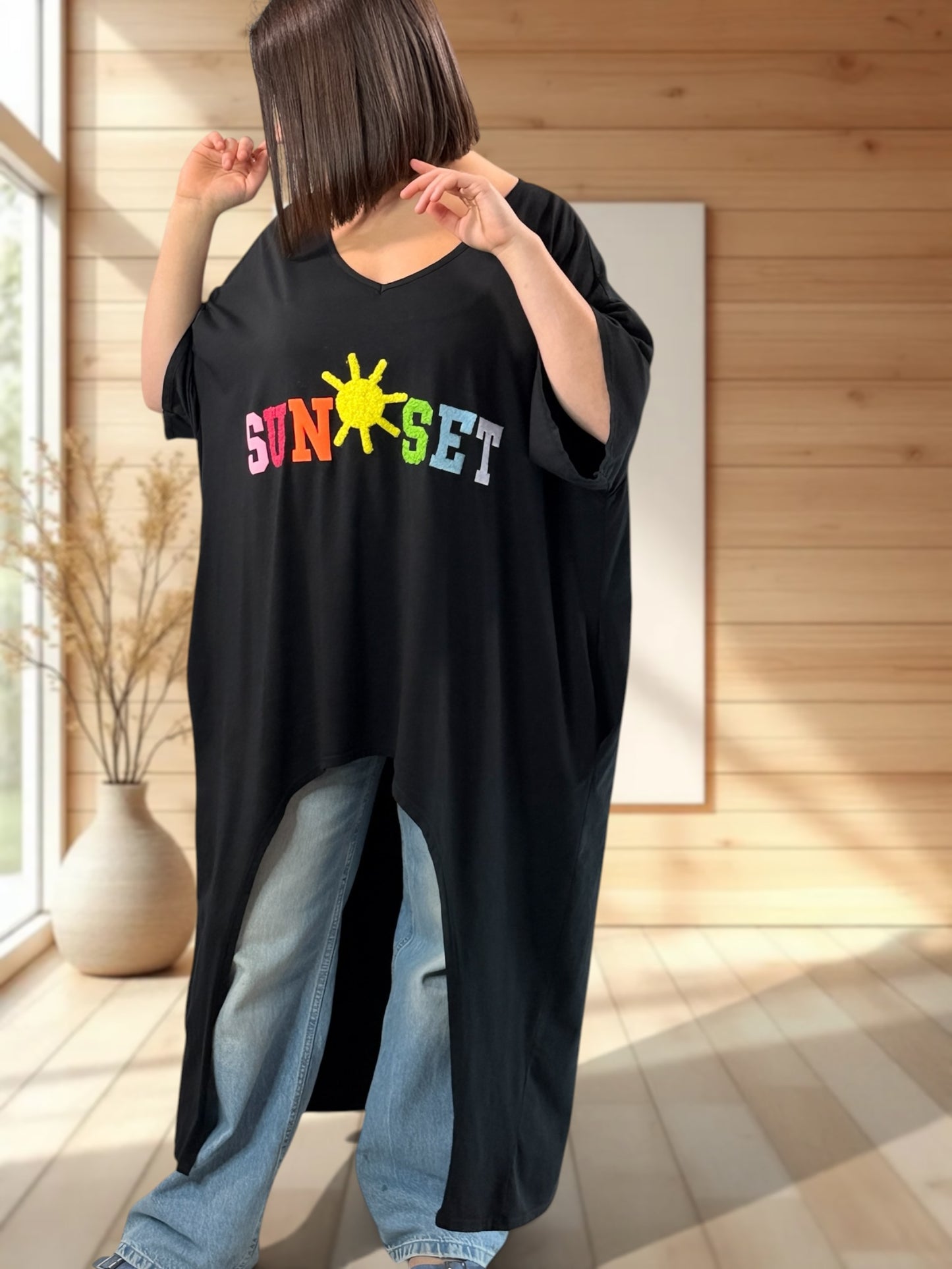 DAVINA - T-SHIRT NOIR JUSQU'A LA TAILLE 56/58