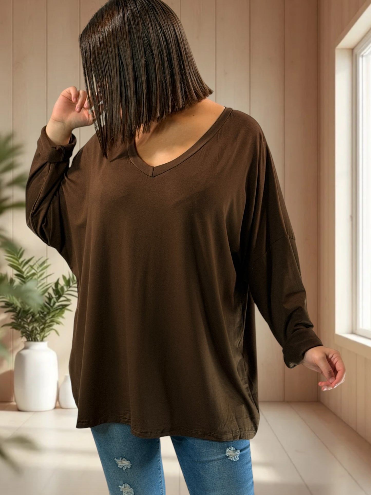 ANGY - TOP MARRON FLUIDE JUSQU'A LA TAILLE 56