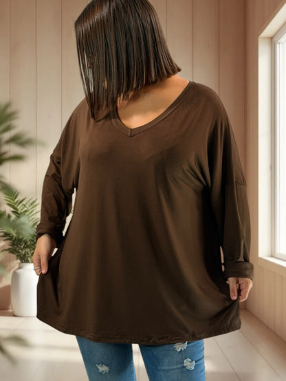 ANGY - TOP MARRON FLUIDE JUSQU'A LA TAILLE 56