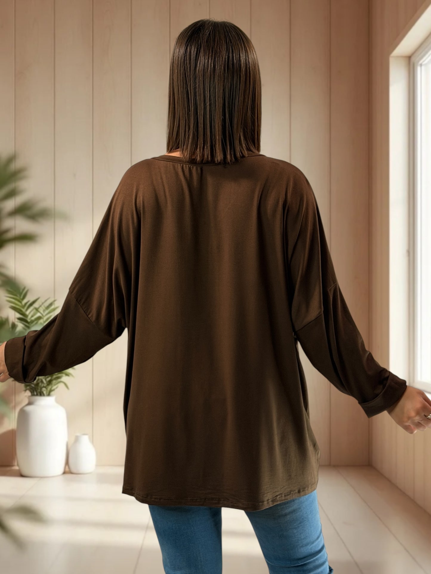 ANGY - TOP MARRON FLUIDE JUSQU'A LA TAILLE 56