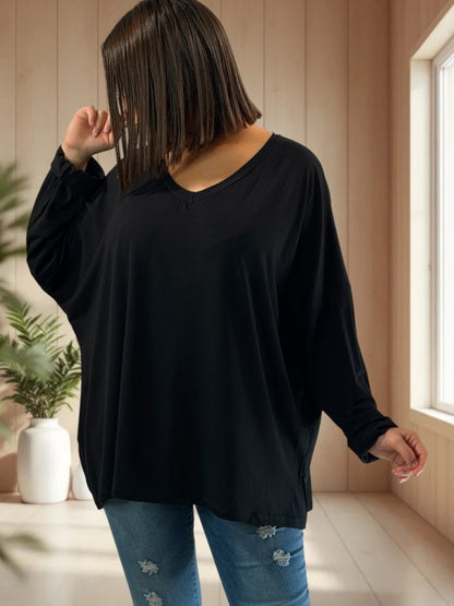 ANGY - TOP NOIR FLUIDE JUSQU'A LA TAILLE 56