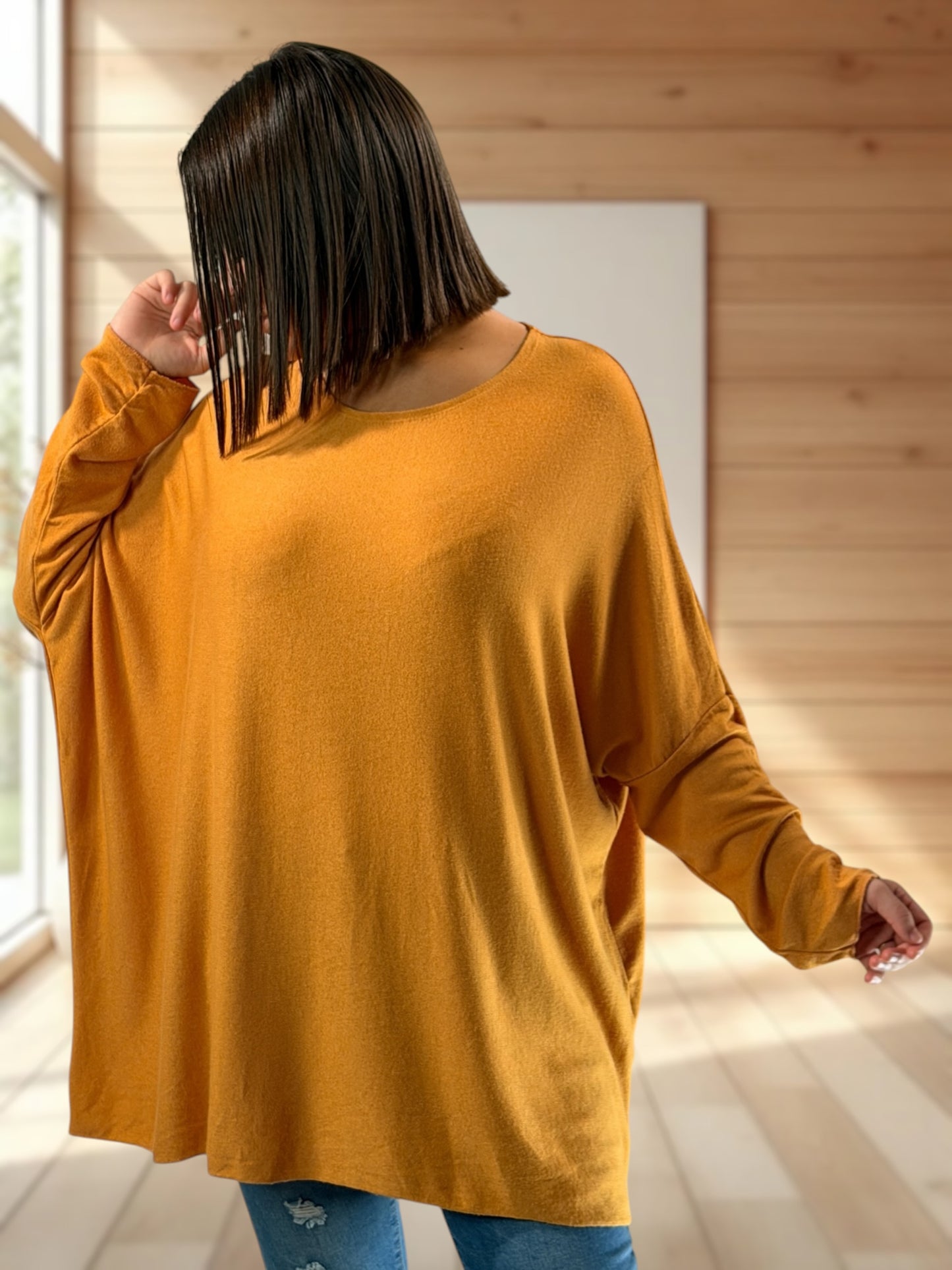 CAPRIO - PULL SAFRAN EN MAILLE FLUIDE JUSQU'A LA TAILLE 54