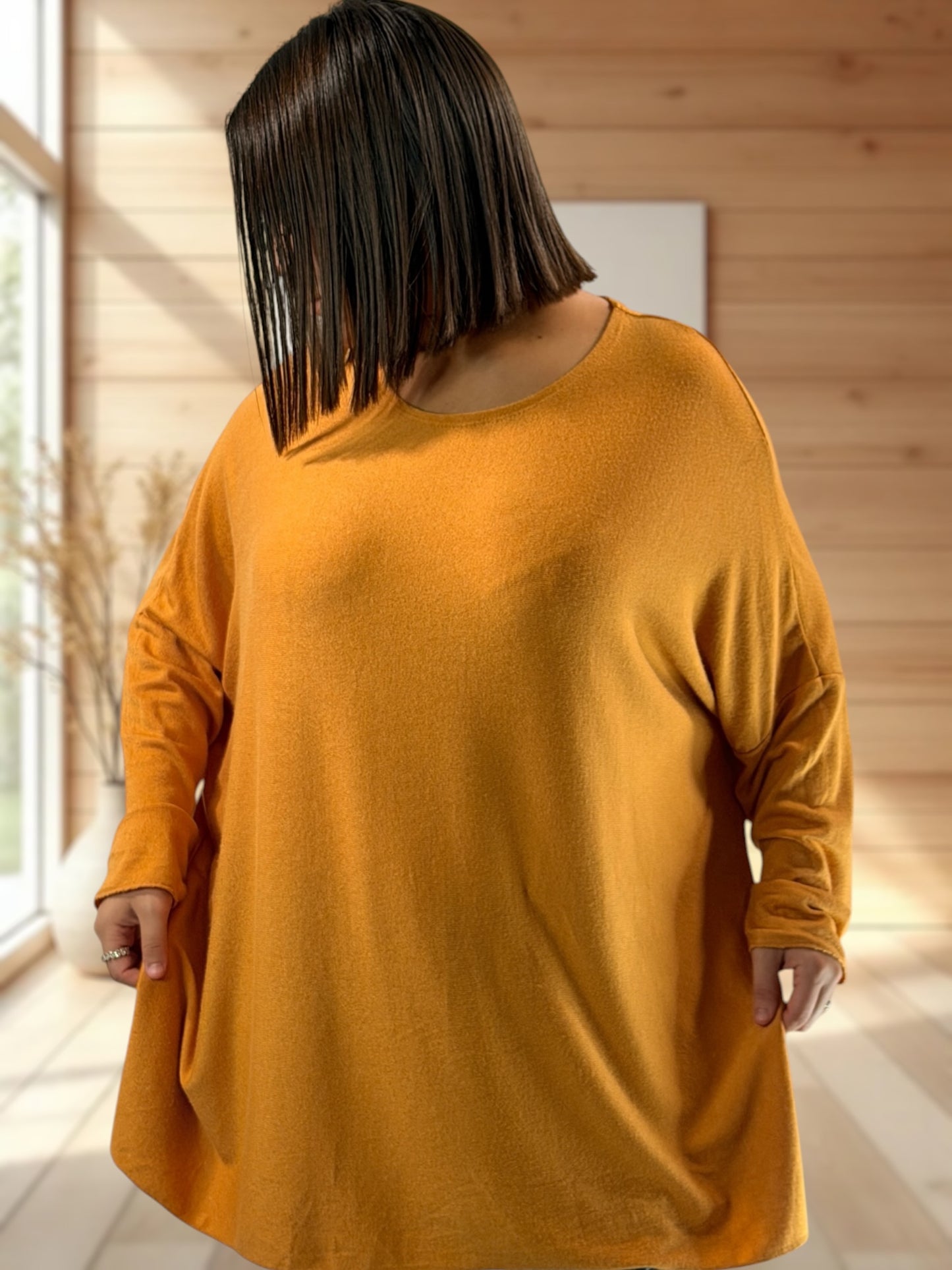 CAPRIO - PULL SAFRAN EN MAILLE FLUIDE JUSQU'A LA TAILLE 54