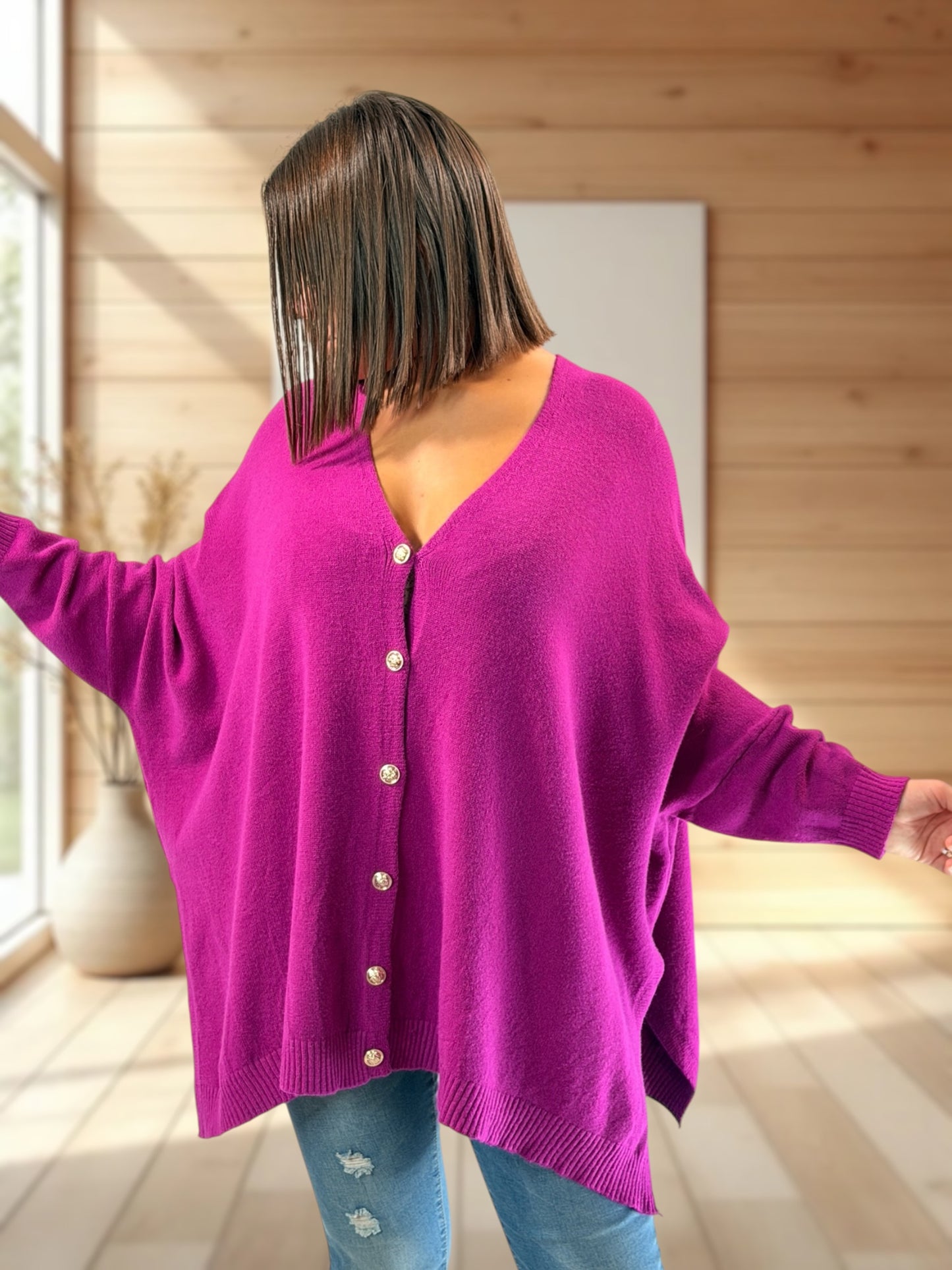 MATHILDE - GILET OVERSIZE CYCLAMEN JUSQU'A LA TAILLE 56/58