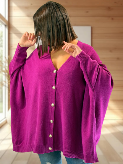 MATHILDE - GILET OVERSIZE CYCLAMEN JUSQU'A LA TAILLE 56/58