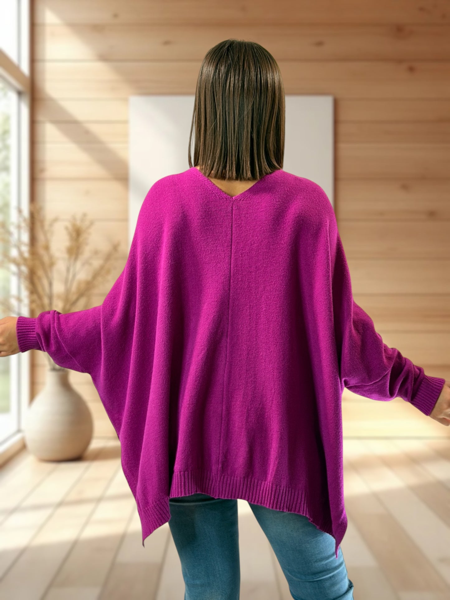 MATHILDE - GILET OVERSIZE CYCLAMEN JUSQU'A LA TAILLE 56/58
