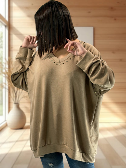 CAMERON - TOP CAMEL EN MAILLE AVEC CLOUS JUSQU'A LA TAILLE 54