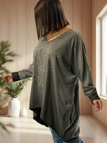 SAVANA - TEE-SHIRT OVERSIZE TAUPE JUSQU'A LA TAILLE 56
