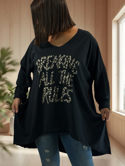 SAVANA - TEE-SHIRT OVERSIZE NOIR JUSQU'A LA TAILLE 56