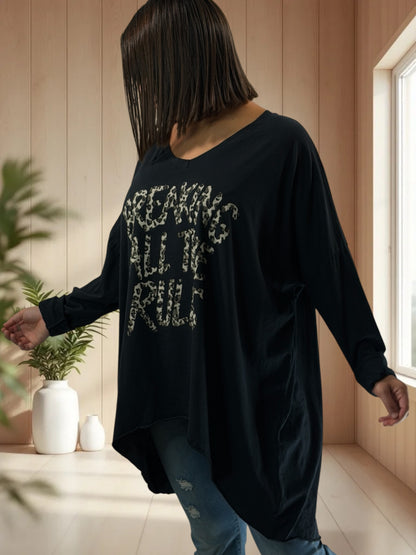SAVANA - TEE-SHIRT OVERSIZE NOIR JUSQU'A LA TAILLE 56
