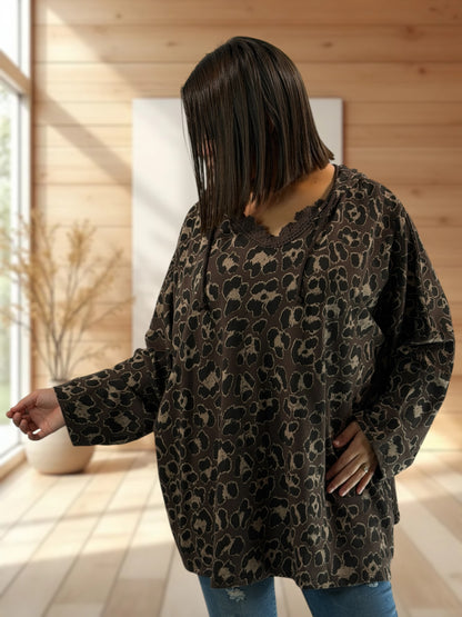 SAUVAGE - SWEAT LEOPARD MARRON JUSQU'A LA TAILLE 56