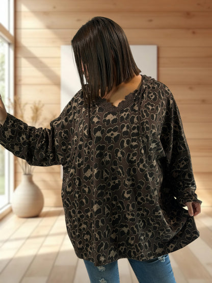 SAUVAGE - SWEAT LEOPARD MARRON JUSQU'A LA TAILLE 56