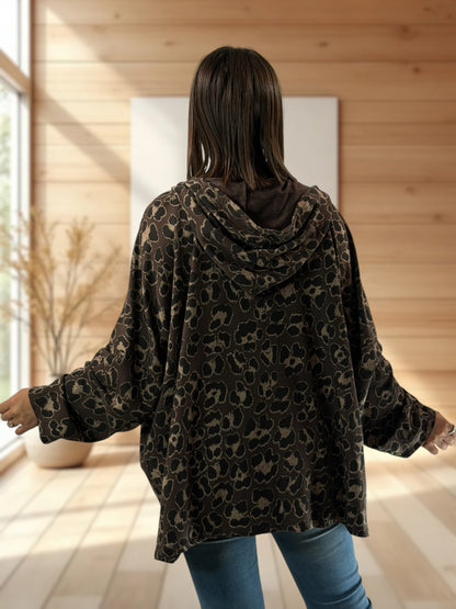 SAUVAGE - SWEAT LEOPARD MARRON JUSQU'A LA TAILLE 56