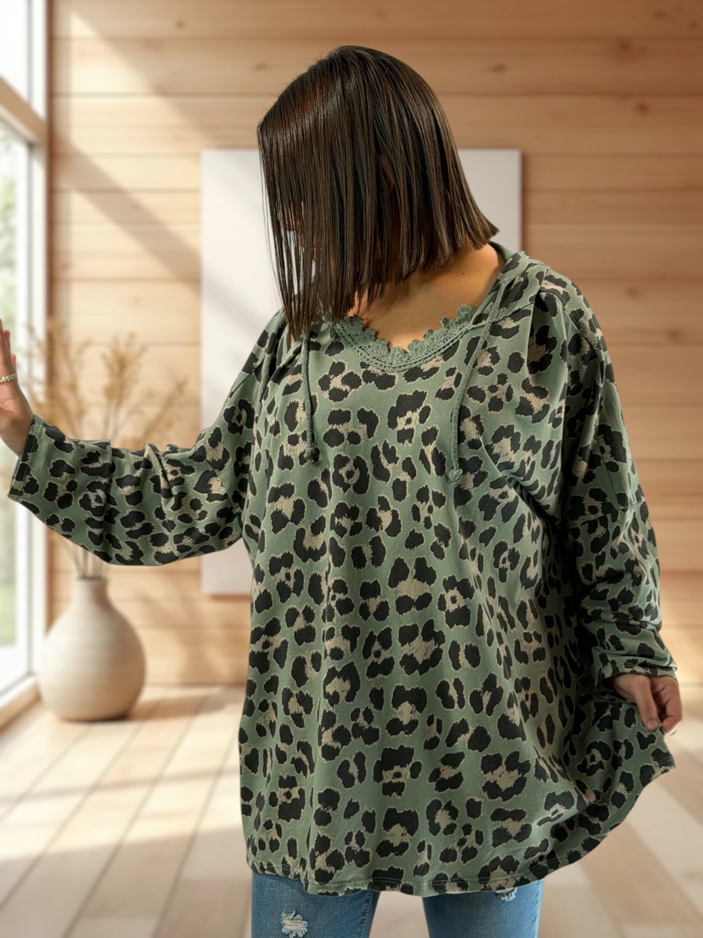 SAUVAGE - SWEAT LEOPARD KAKI JUSQU'A LA TAILLE 56