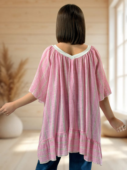 ROSETA  - TUNIQUE A RAYURE ROSE JUSQU'A LA TAILLE 56