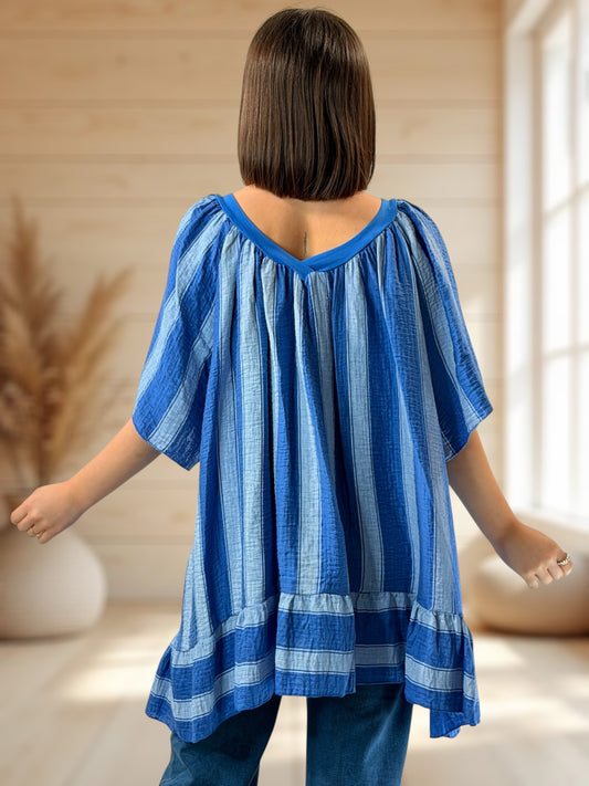 ANATOLIA  - TUNIQUE A RAYURE BLEU IMPERIAL JUSQU'A LA TAILLE 56