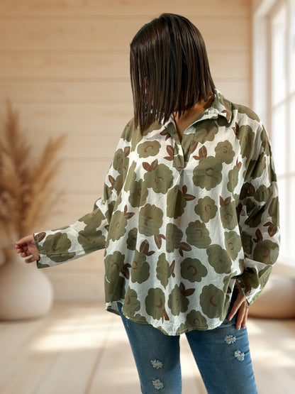LUCINDA - BLOUSE A MOTIF KAKI JUSQU'A LA TAILLE 50