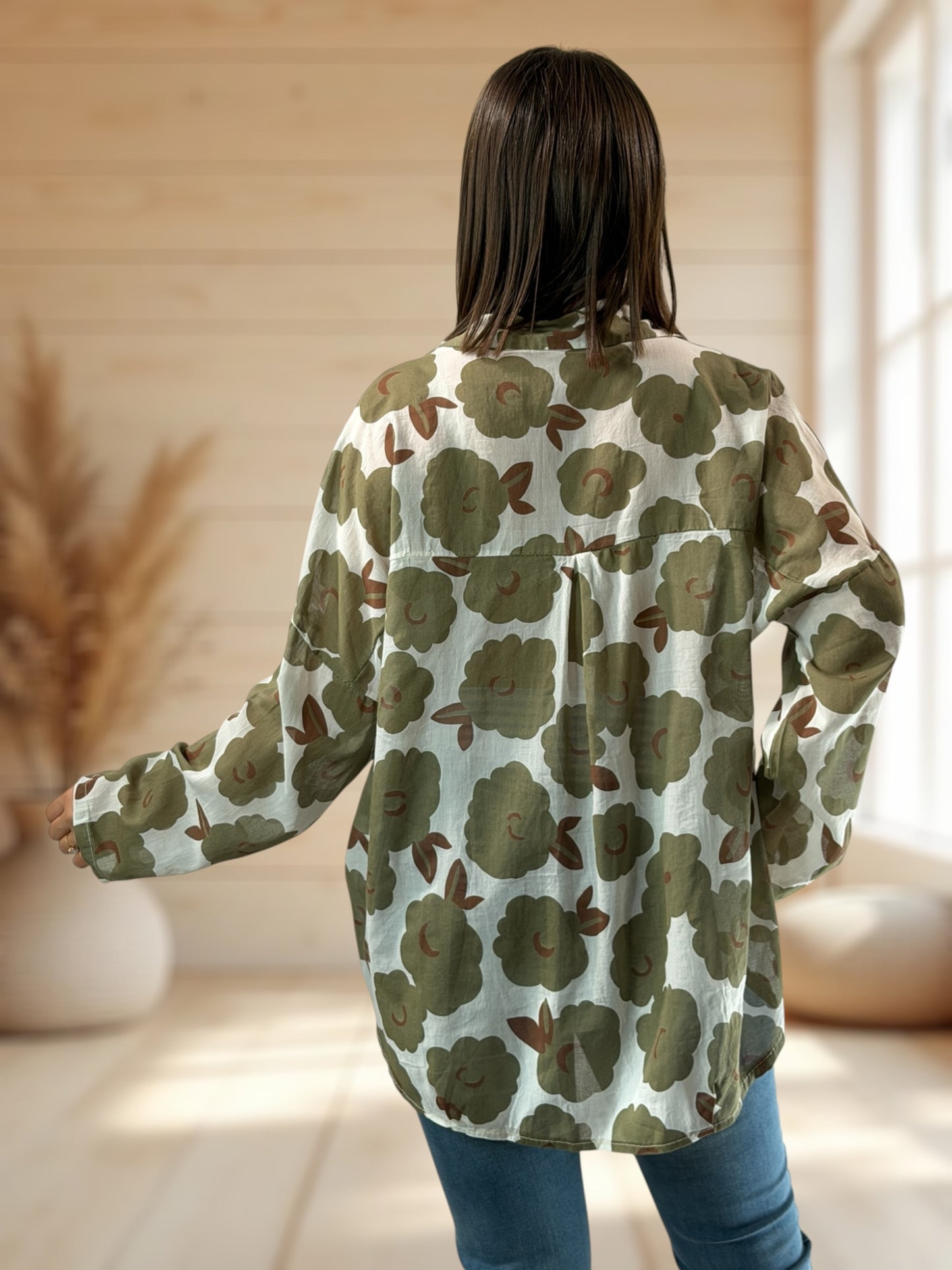 LUCINDA - BLOUSE A MOTIF KAKI JUSQU'A LA TAILLE 50
