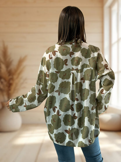 LUCINDA - BLOUSE A MOTIF KAKI JUSQU'A LA TAILLE 50