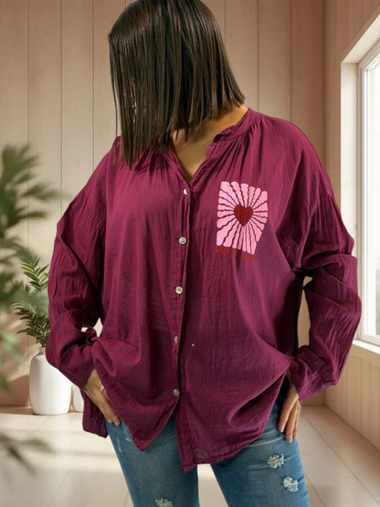 KARINA - BLOUSE BORDEAUX EN COTON JUSQU'A LA TAILLE 54