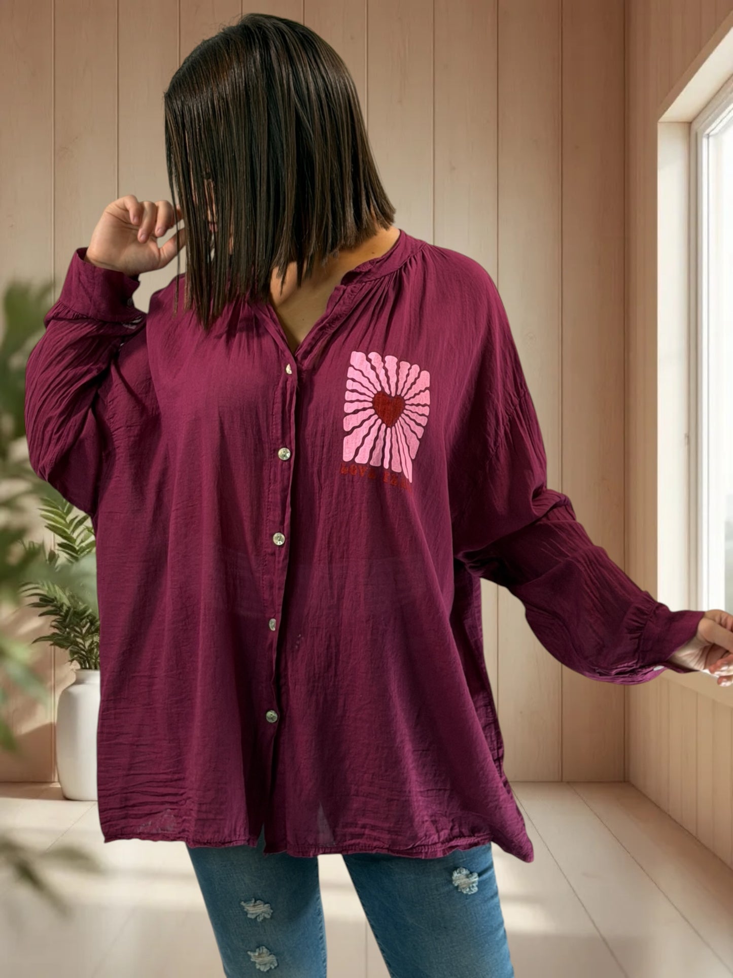 KARINA - BLOUSE BORDEAUX EN COTON JUSQU'A LA TAILLE 54