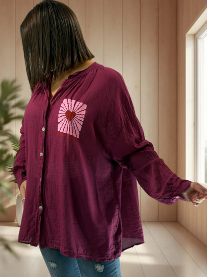 KARINA - BLOUSE BORDEAUX EN COTON JUSQU'A LA TAILLE 54