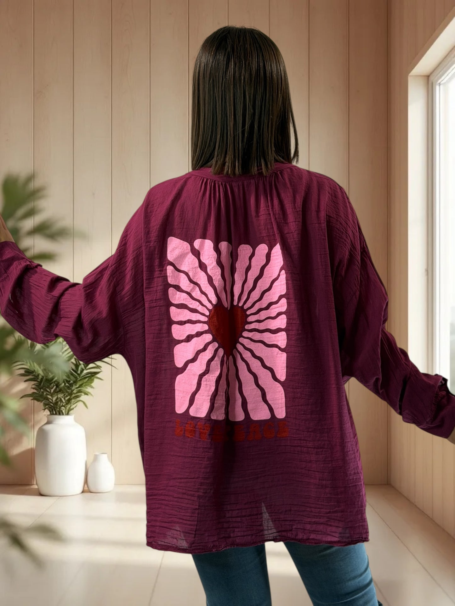 KARINA - BLOUSE BORDEAUX EN COTON JUSQU'A LA TAILLE 54