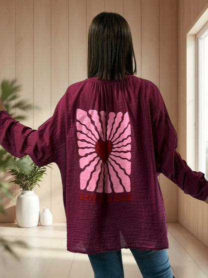 KARINA - BLOUSE BORDEAUX EN COTON JUSQU'A LA TAILLE 54