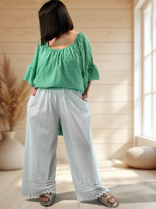 GIACOMO - PANTALON BLANC AVEC DENTELLE JUSQUA LA TAILLE 52