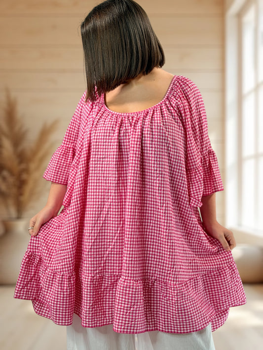 BARDOT  - TUNIQUE VICHY FUCHSIA JUSQU'A LA TAILLE 56