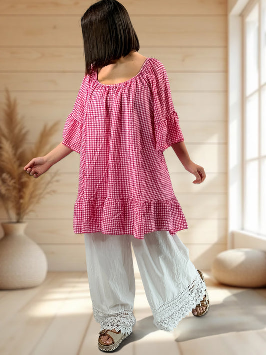 BARDOT  - TUNIQUE VICHY FUCHSIA JUSQU'A LA TAILLE 56