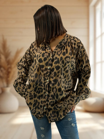 ILONA - BLOUSE LEOPARD EN COTON JUSQU'A LA TAILLE 52/54