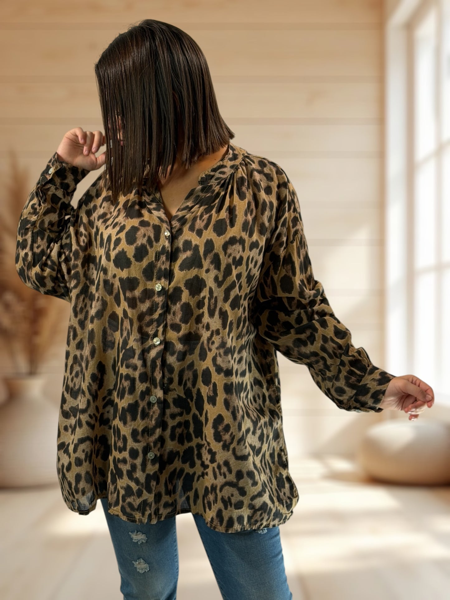 ILONA - BLOUSE LEOPARD EN COTON JUSQU'A LA TAILLE 52/54