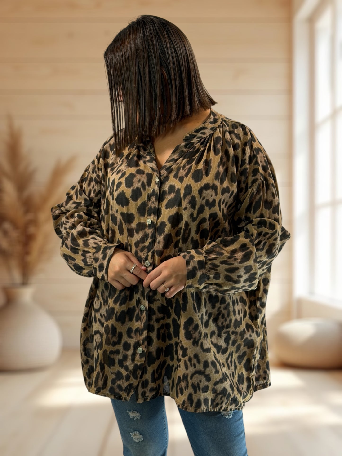 ILONA - BLOUSE LEOPARD EN COTON JUSQU'A LA TAILLE 52/54