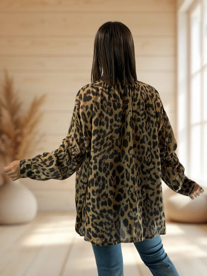 ILONA - BLOUSE LEOPARD EN COTON JUSQU'A LA TAILLE 52/54