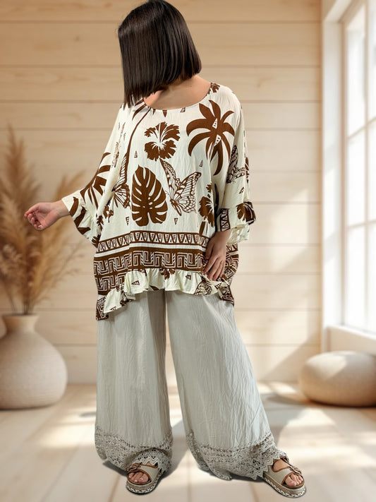 ALICIA  - TUNIQUE OVERSIZE MOTIF MARRON JUSQU'A LA TAILLE 52