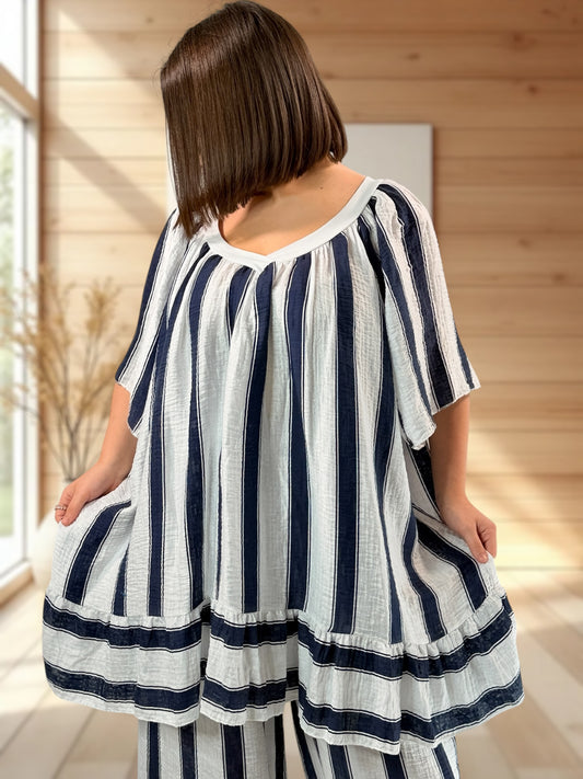 ANATOLIA  - TUNIQUE A RAYURE MARINE JUSQU'A LA TAILLE 56