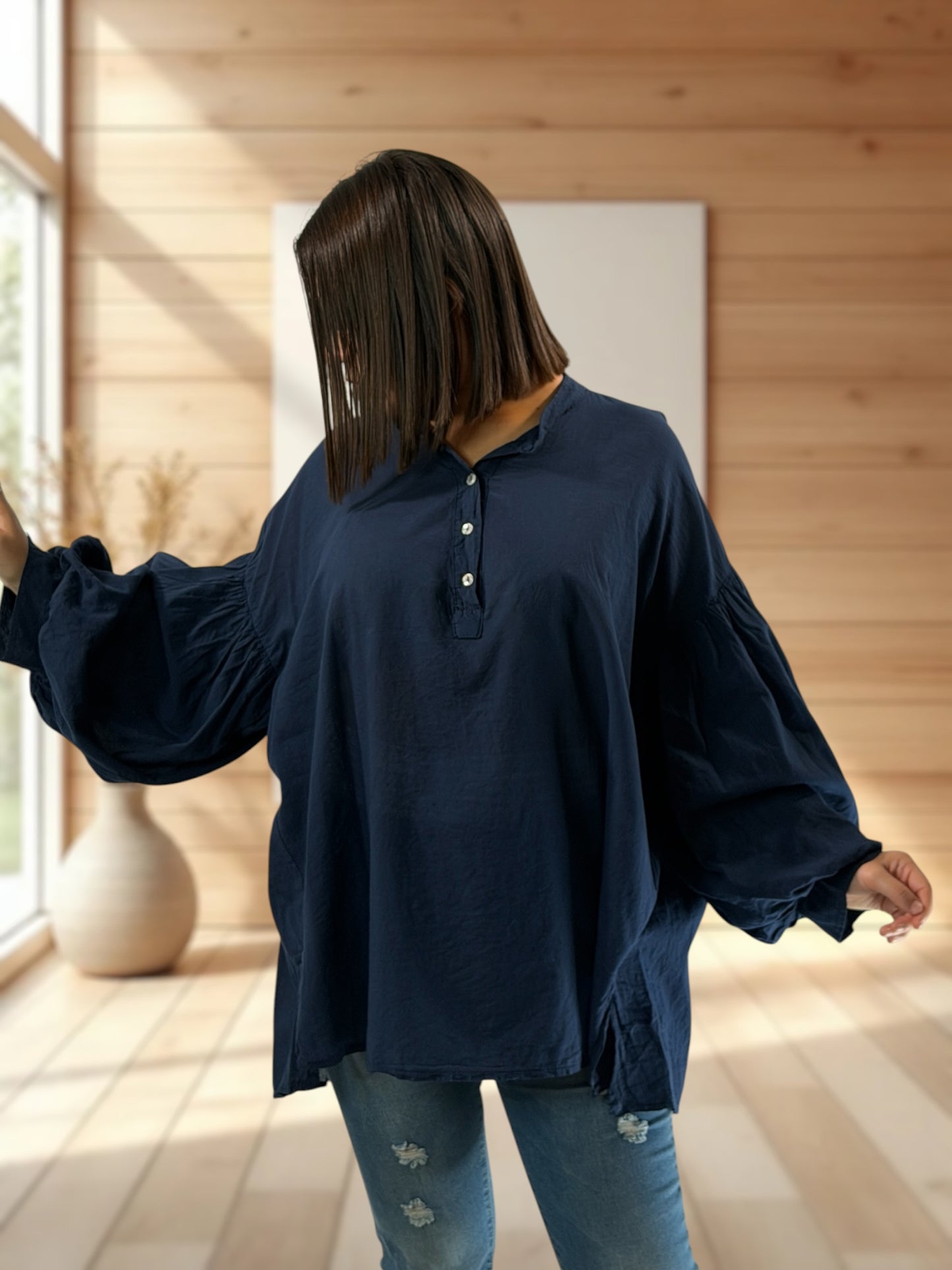 LILOU - BLOUSE MARINE EN COTON JUSQU'A LA TAILLE 52