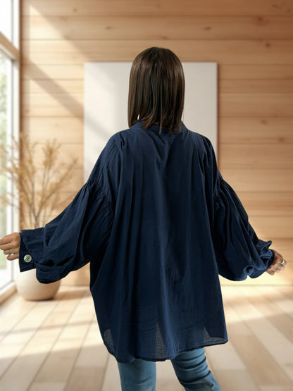 LILOU - BLOUSE MARINE EN COTON JUSQU'A LA TAILLE 52