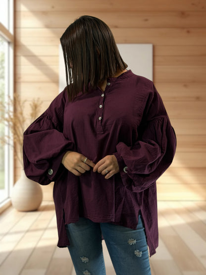 LILOU - BLOUSE BORDEAUX EN COTON JUSQU'A LA TAILLE 52