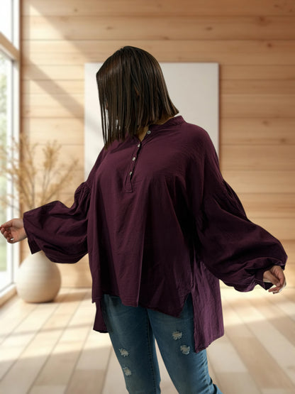 LILOU - BLOUSE BORDEAUX EN COTON JUSQU'A LA TAILLE 52
