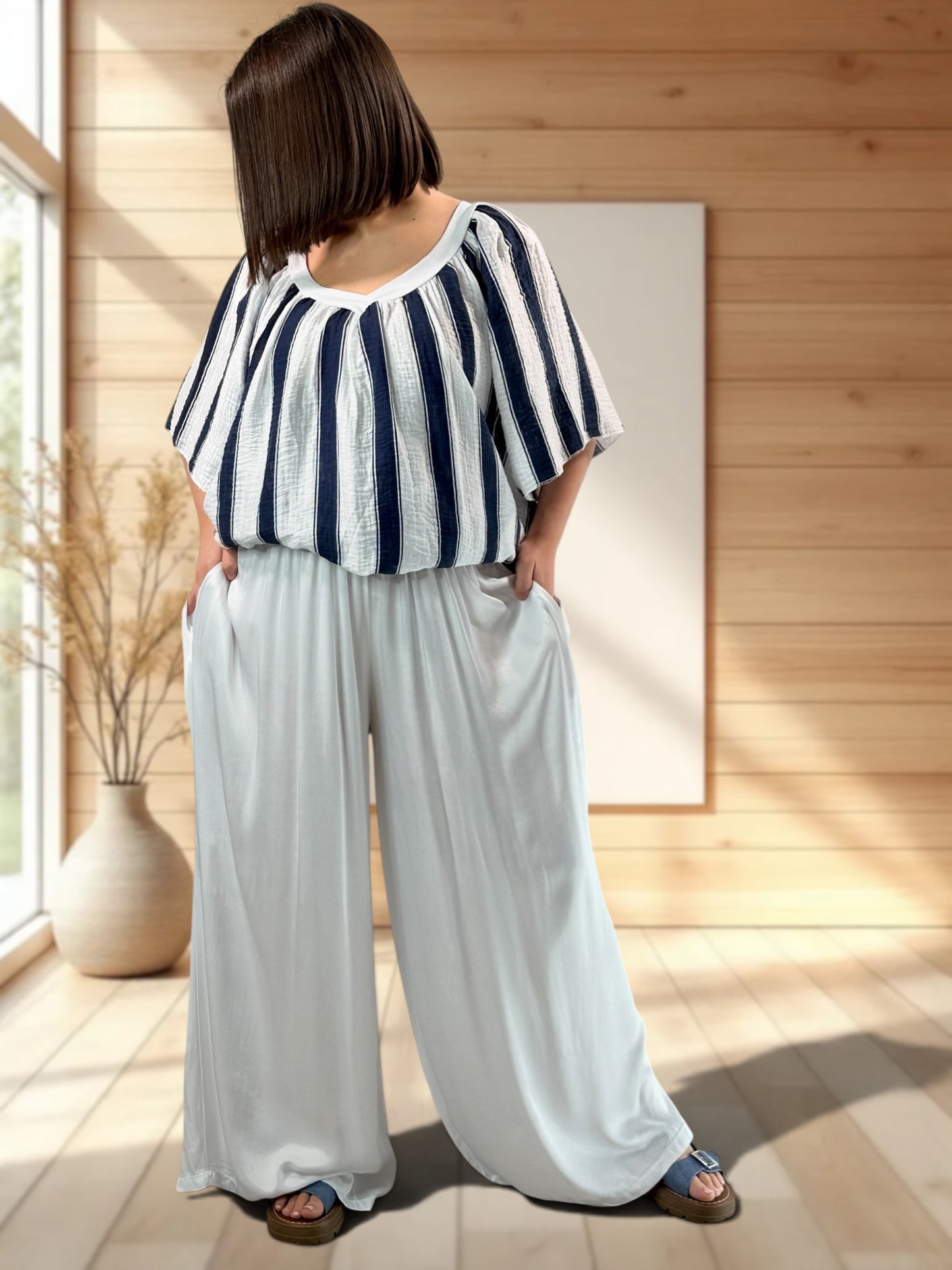 FLAVIO - PANTALON FLUIDE BLANC JUSQUA LA TAILLE 52/54