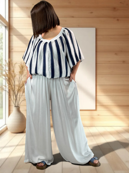 FLAVIO - PANTALON FLUIDE BLANC JUSQUA LA TAILLE 52/54